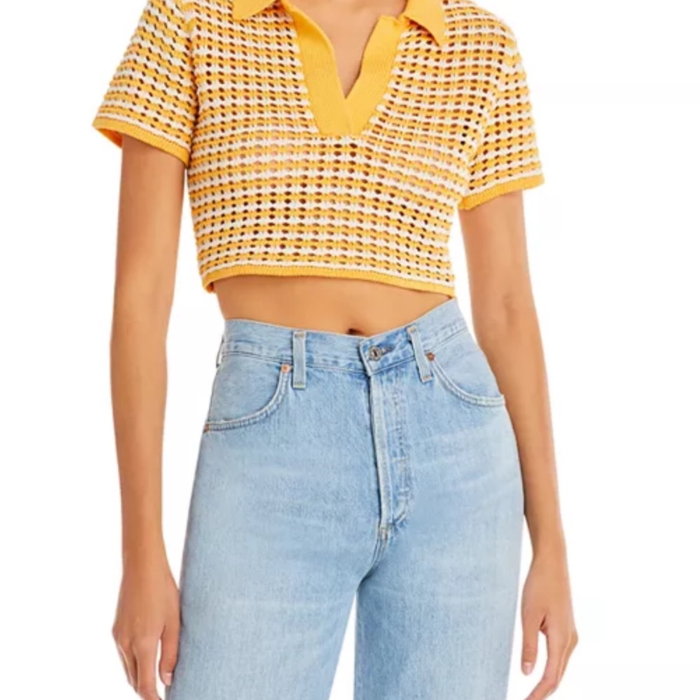 10 Crosby Derek Lam Yellow and White Knit Top - Picture 3 of 8